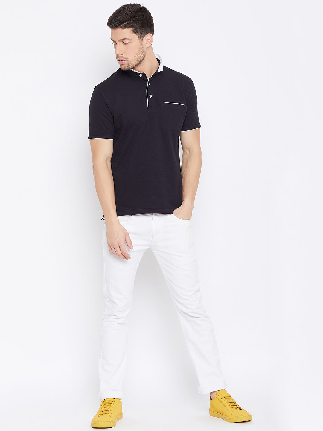 JUMP USA Men Black Solid Polo Collar T-shirt