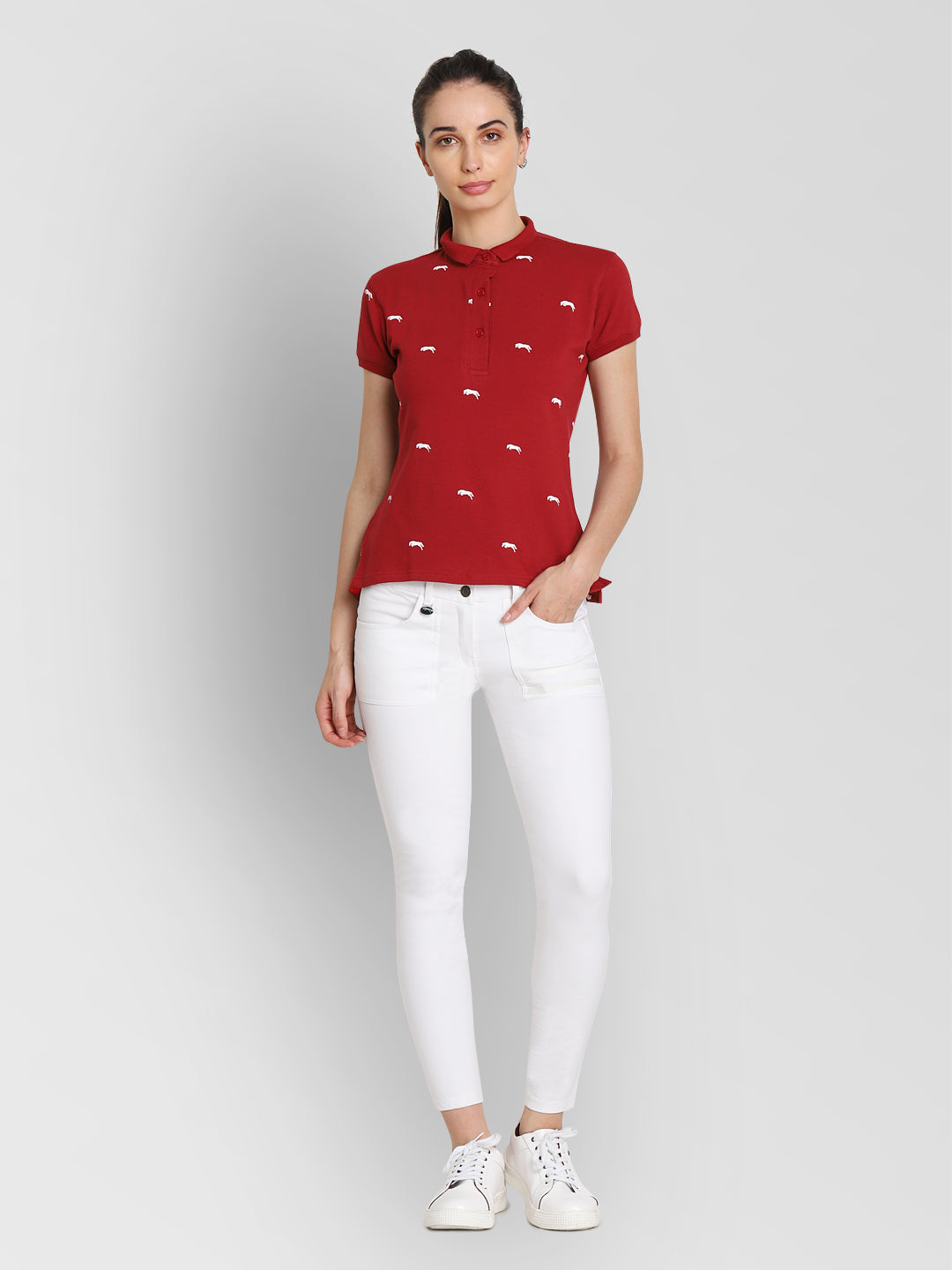 womens white collared polo shirt