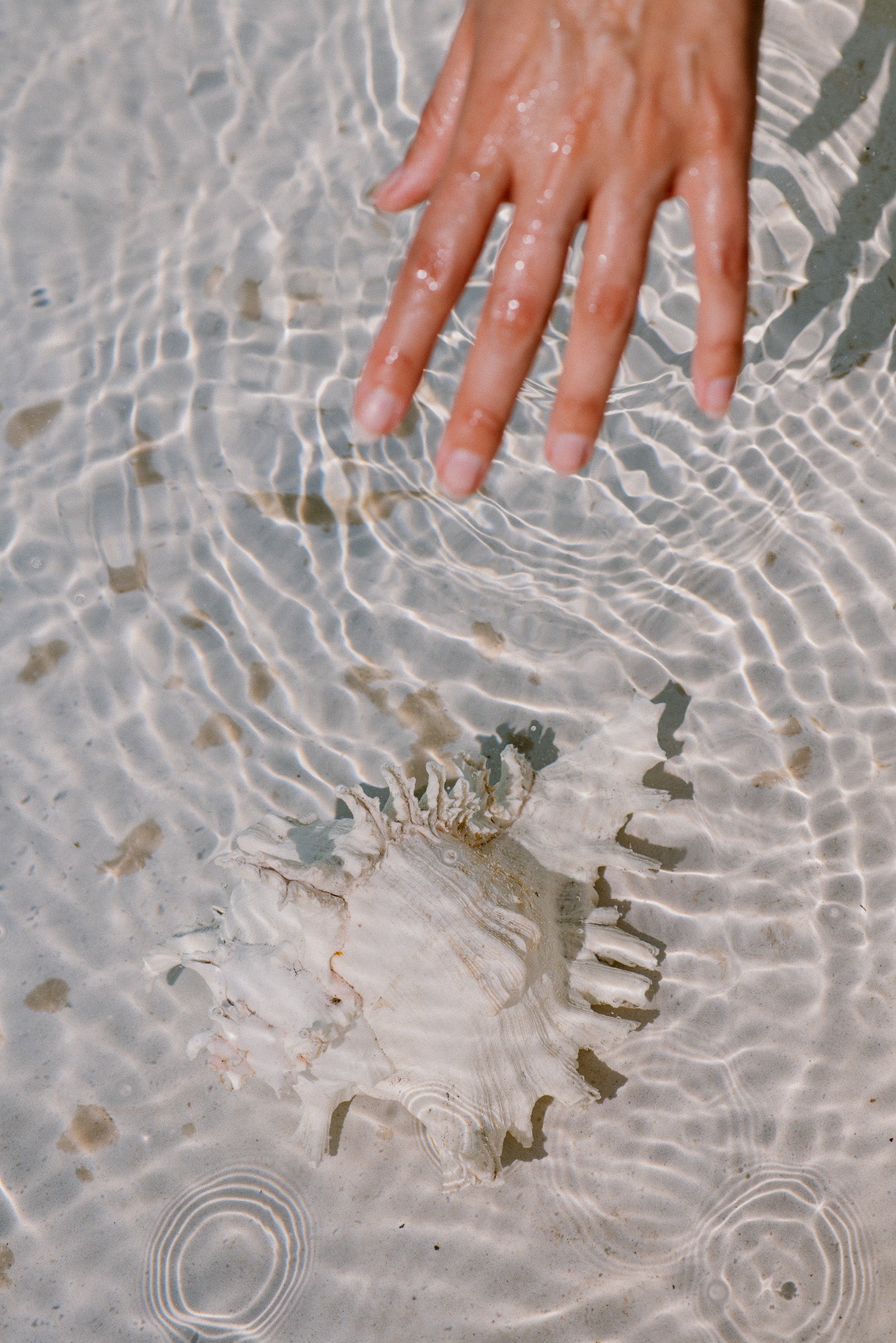 Hand touching surface of water