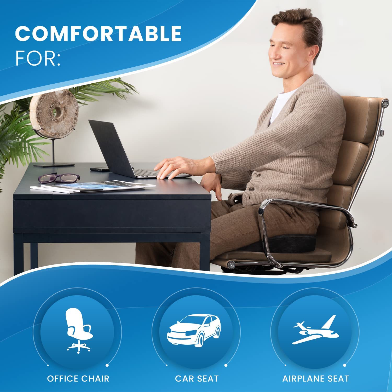 Everlasting Comfort Memory Foam Seat Cushion with Removable Cover