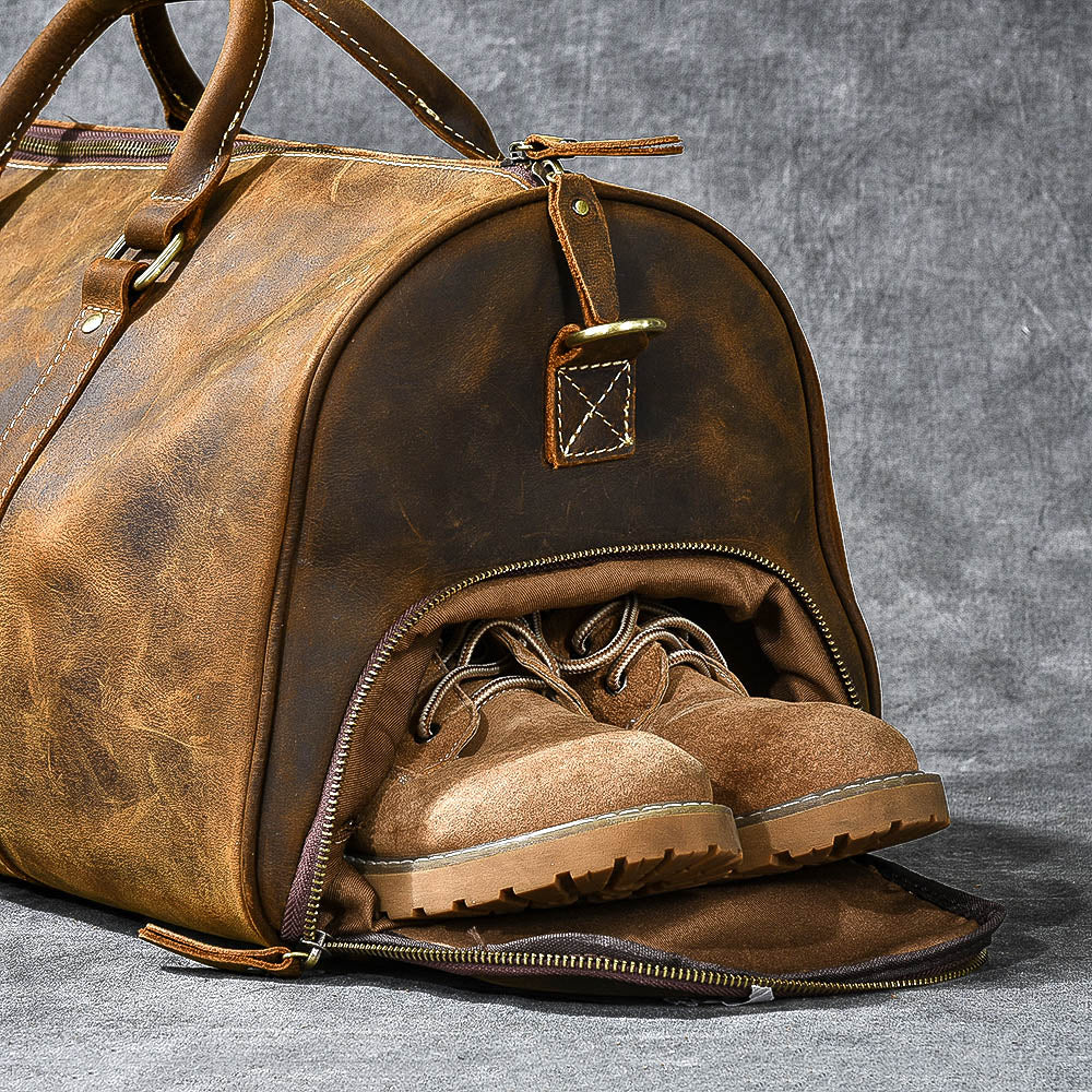 Crazy Horse Leather Travel Bags Vintage Duffle Bags Men's Duffel