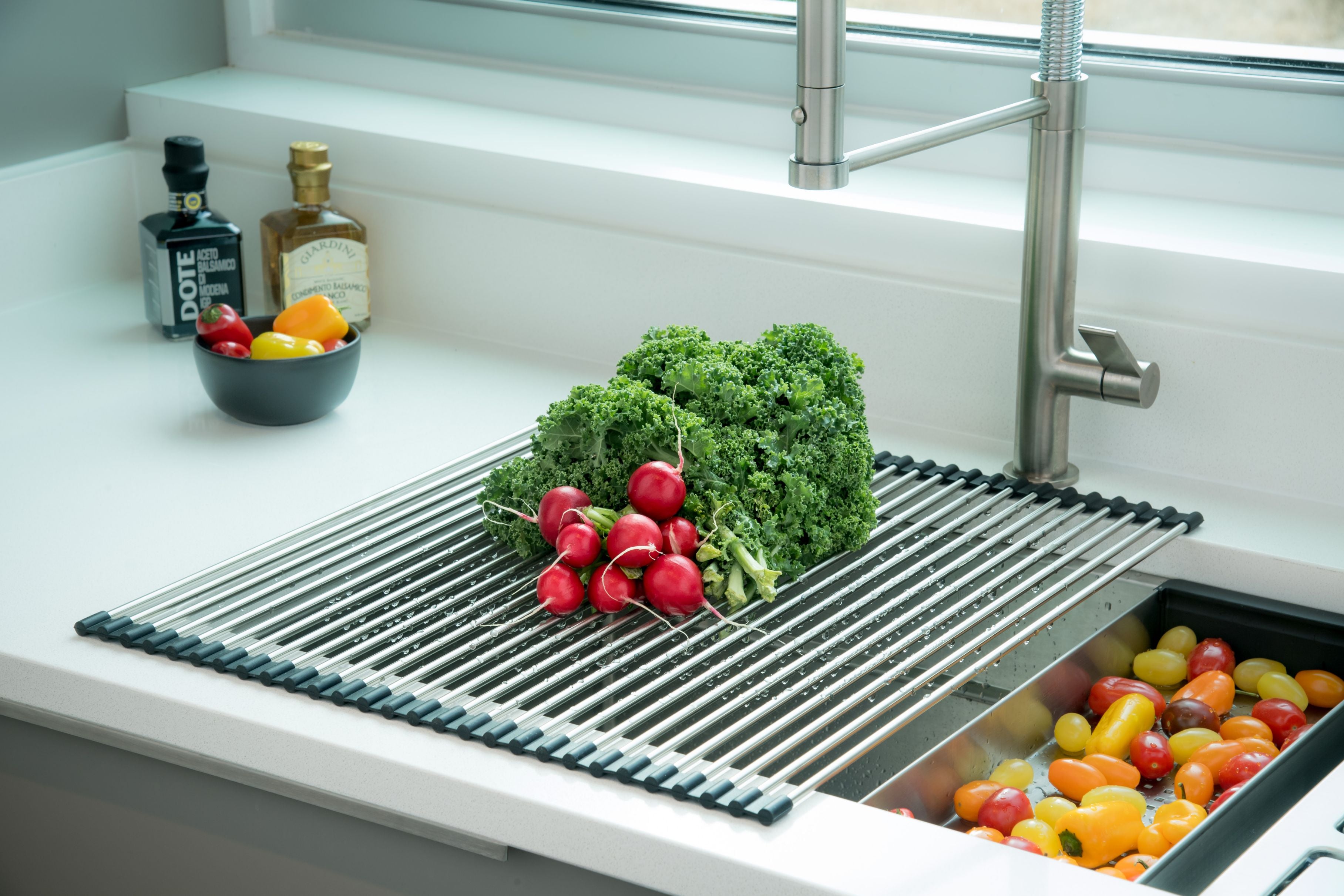 Green Roll Up Kitchen Stainless Steel Folding Drain Rack Food Drying Mat  Drainer