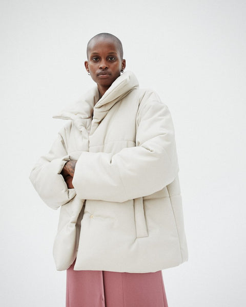 Vegan leather puffer coat by Nanushka