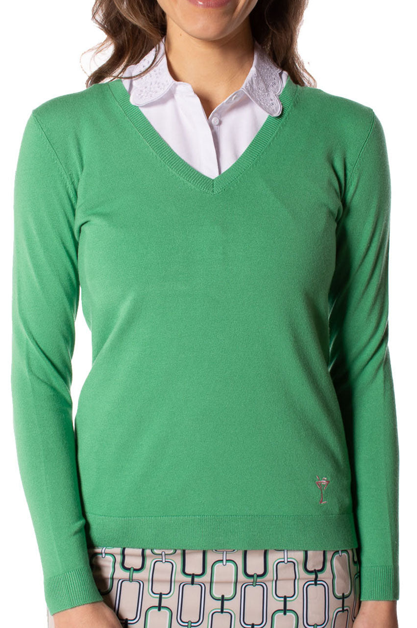 Golftini | Kelly Green V-Neck Stretch Sweater | Women's Golf Tops