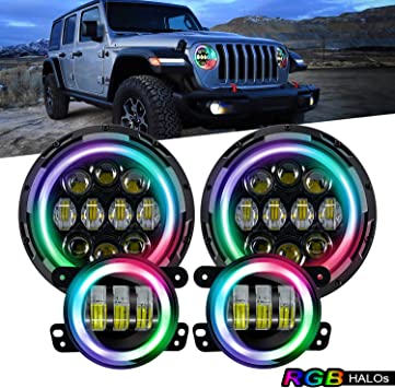 Spider eyes 2008 -2017 Jeep Wrangler RGB LED Halo Headlights and fog l –  OffroadLEDbars