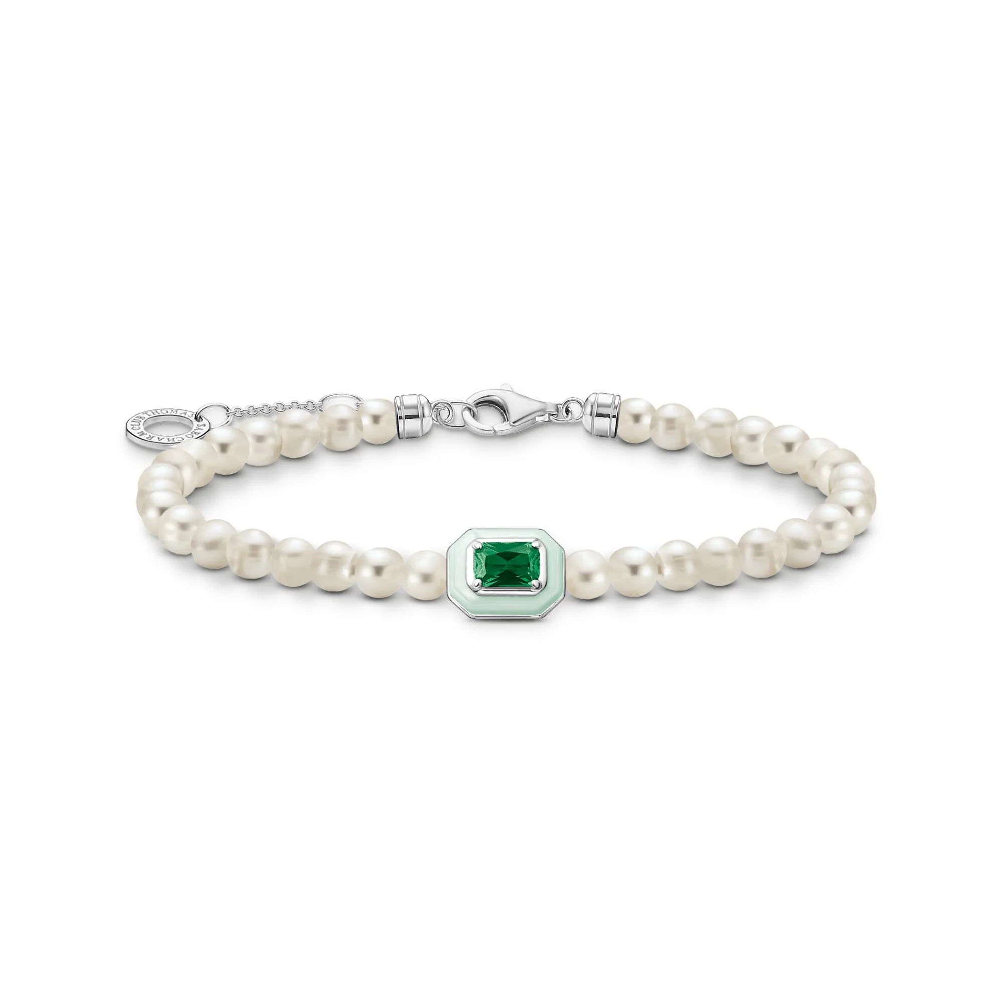 bracelet pearls with green stone sterling silver l19v (16 - 19 cm) thomas sabo