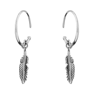 Sterling Silver Feather Hoop Earrings