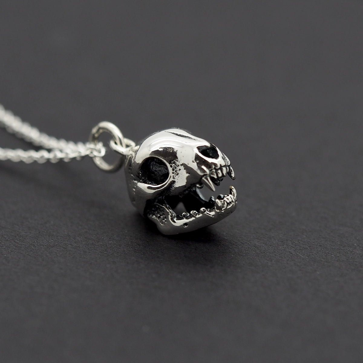 Sterling Silver Cat Skull Necklace – Empty Casket