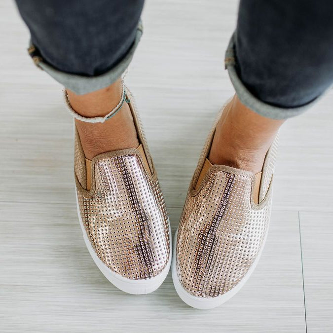 rose gold slip ons