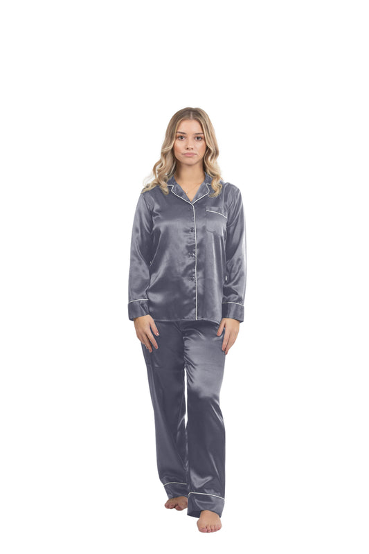 Cotton Sateen Pajama Set with Contrast Piping - Cream/Terra – Pour Les  Femmes