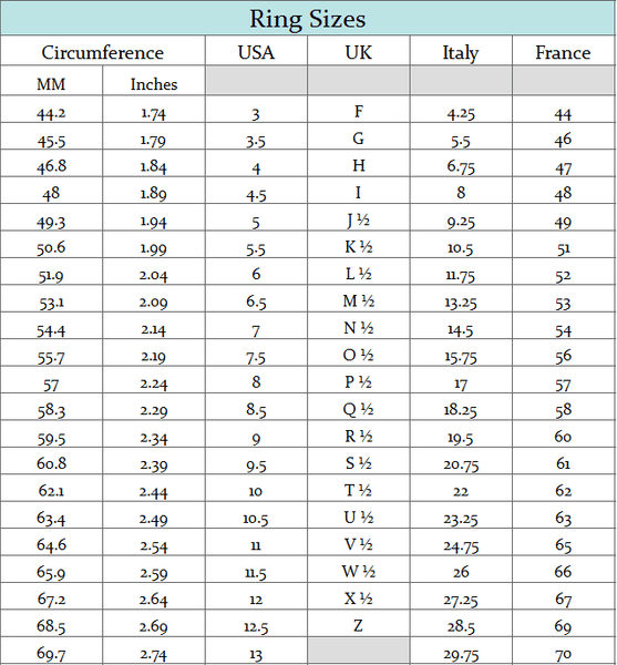 sizing charts – JT Jewelry Shop