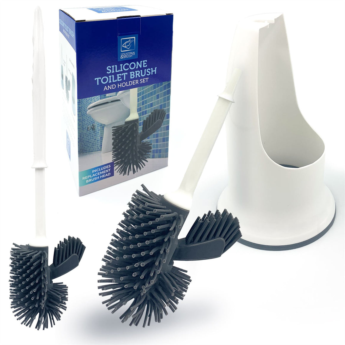 Silicone Toilet Brush Set with Spare Brush Head The Dustpan and Brush