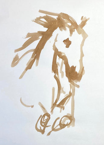 Sepia ink sketch of a horse jumping.