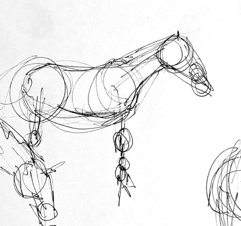 Pen life sketch of a horse standing.