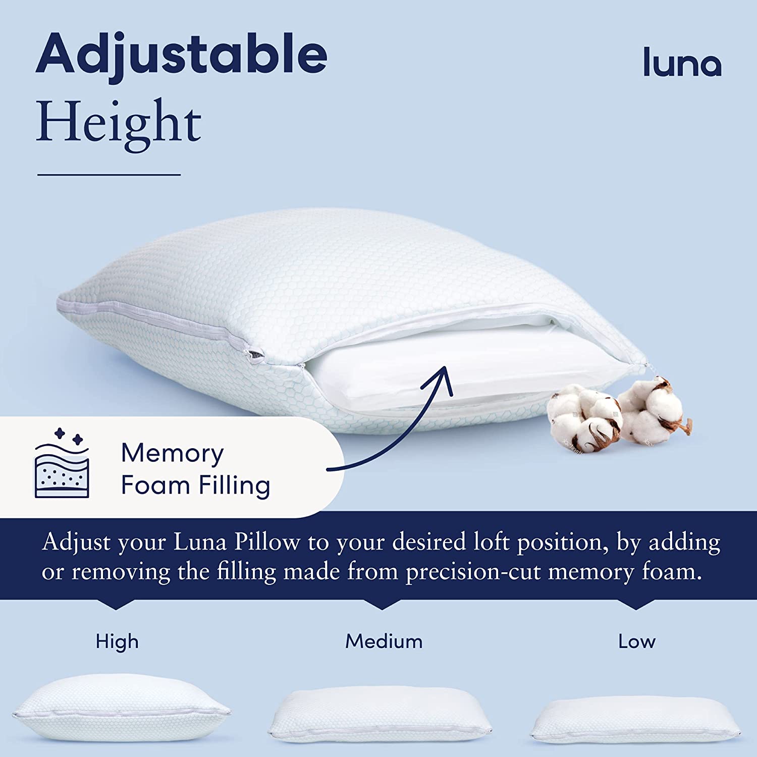 luna adjustable pillow