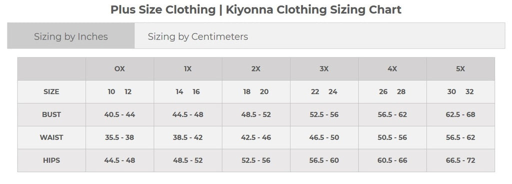 Kiyonna Dress Size Chart
