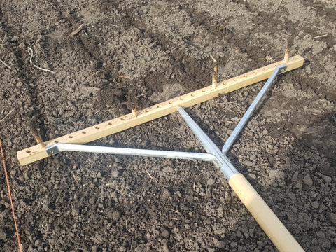 Wooden rake setup for 8 inch spacing