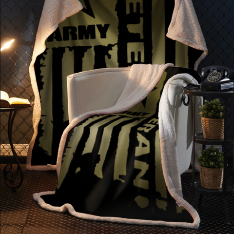 United States Army Veteran Sherpa Blanket - 50x60 + Free Matching 3x5 Single Reverse Flag