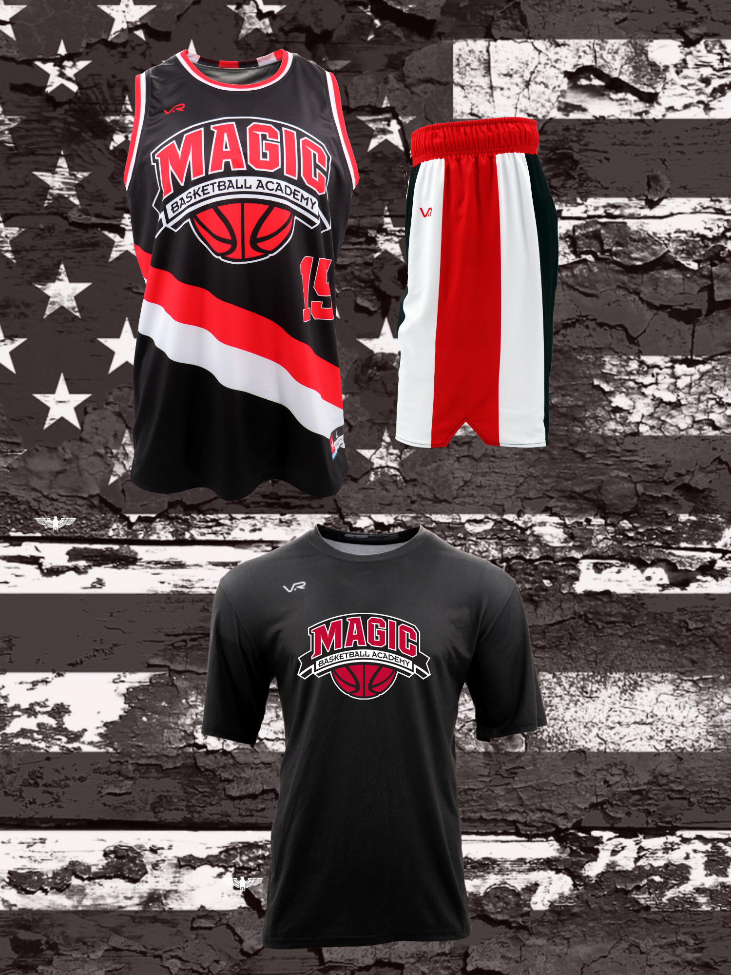 Bronze Basketball Package for Teams Showing Jerseys and Shorts