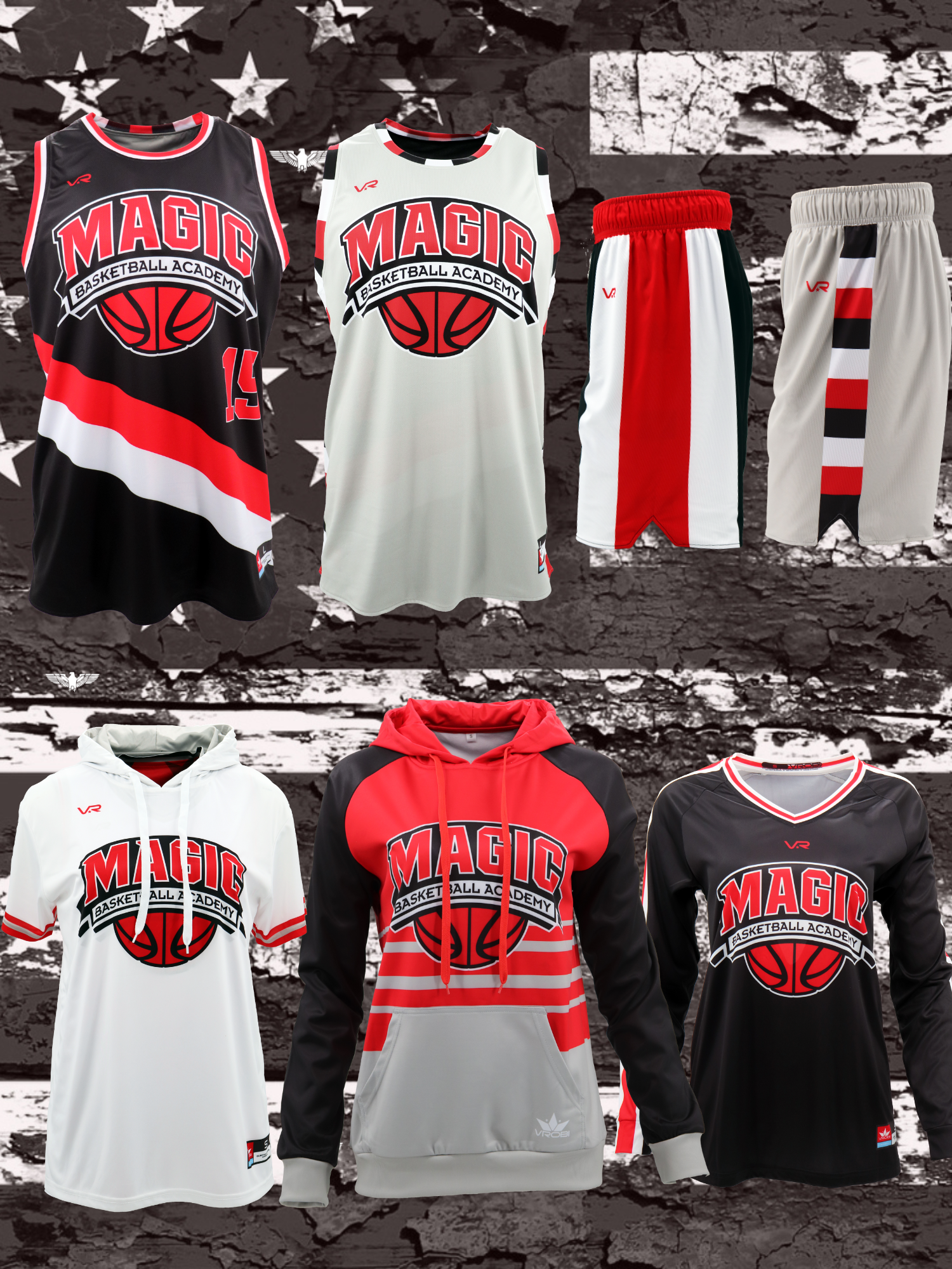 Gold Team Package for Basketball showing Jerseys, Shorts, Hoodies and Shooting Shirt