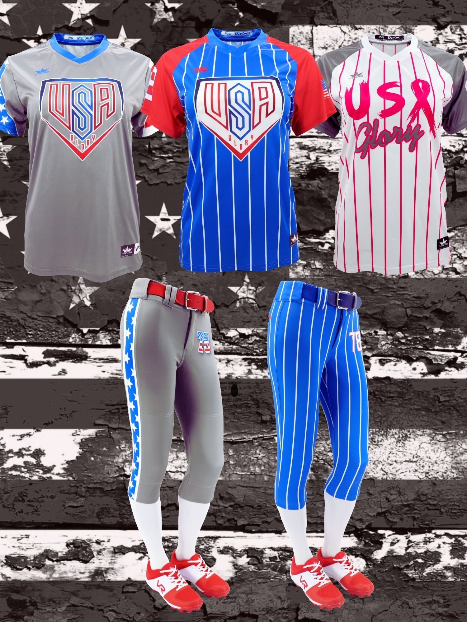 Silver Softball Team Package for Fastpitch Softball Teams showing custom uniforms