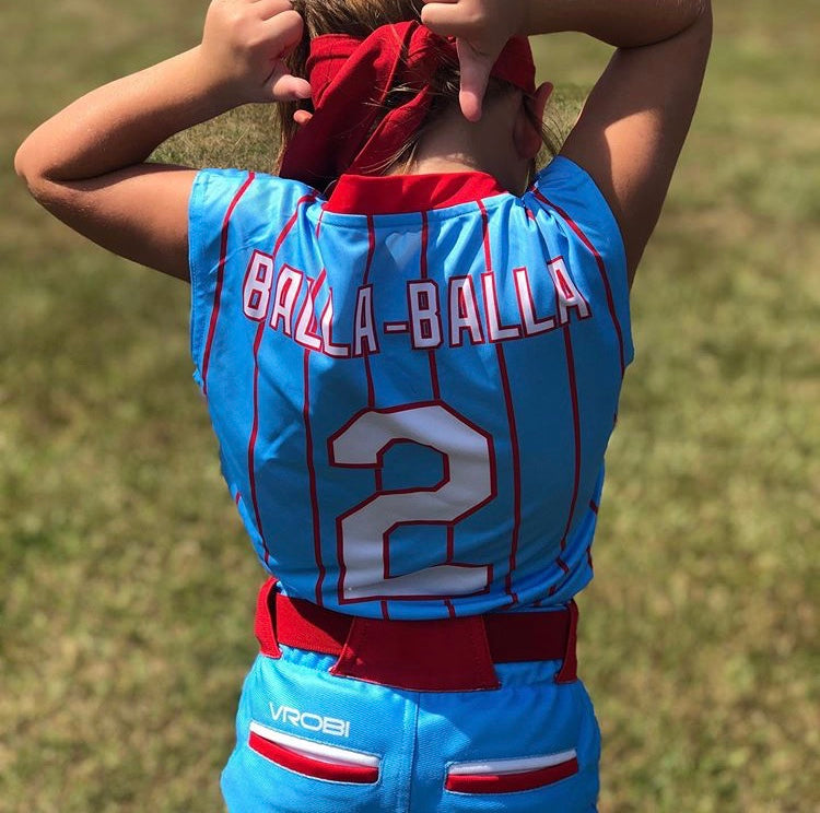 Youth Fastpitch Softball Player in custom Pinstripe Jersey