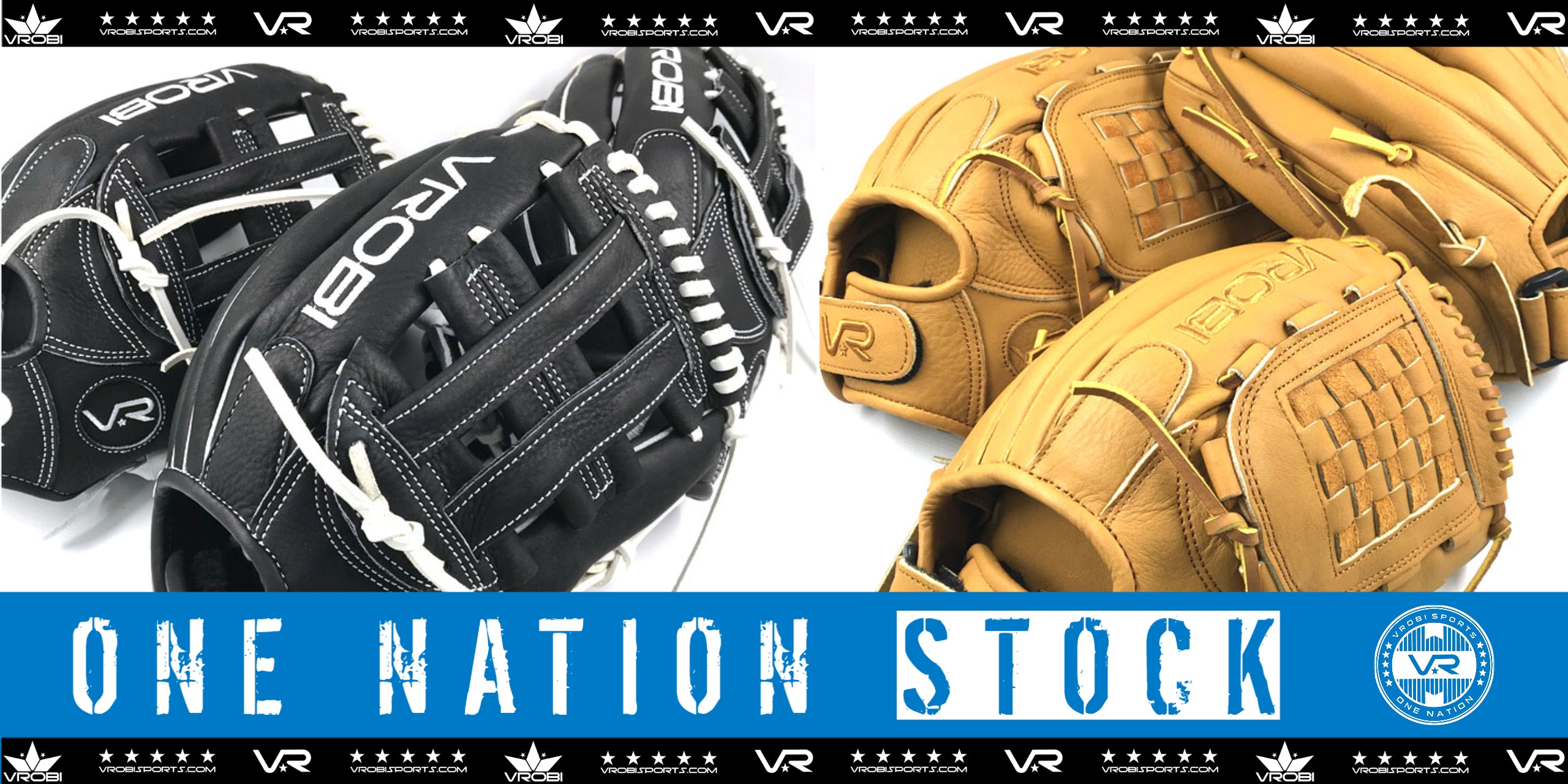 Stock One Nation Fielders Gloves Shown in Black/White and Toffee/Tan Options