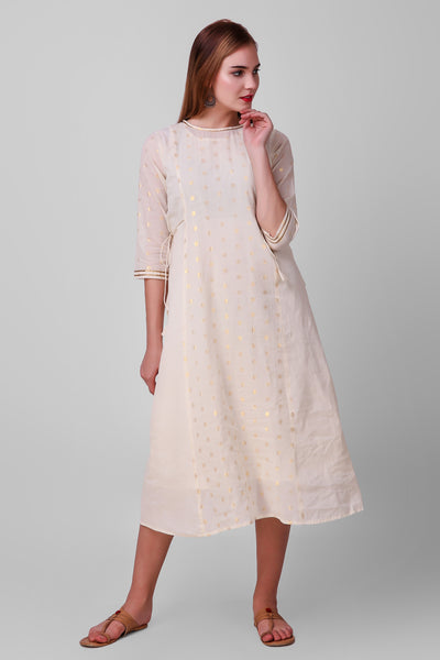 White-Gold Zari Woven Cotton Dress - label shreya gupta