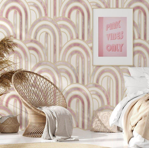 Pink Art Deco Gold Lines Wallpaper - WallpapersforBeginners