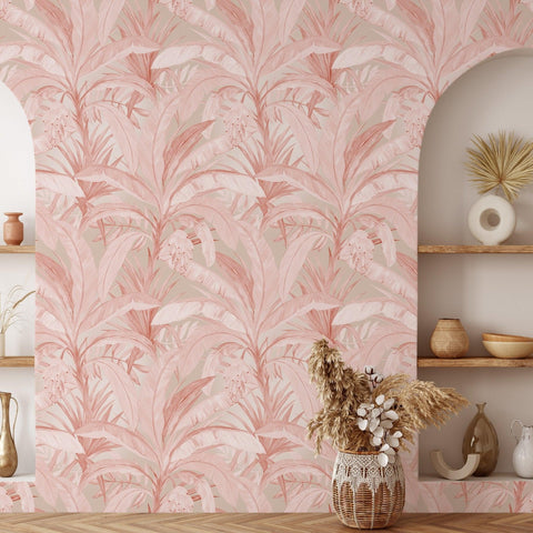 Rose Gold Aesthetic Tropical Leaves Wallpaper - WallpapersforBeginners