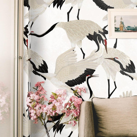 White Heron Chinoiserie Wallpaper <br> ★★★★★ - WallpapersforBeginners