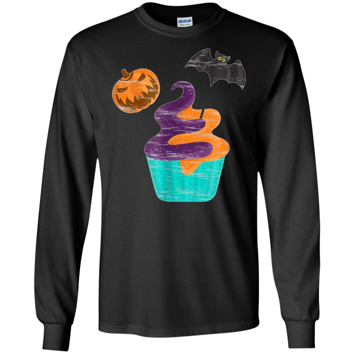 Halloween Cupcake Shirt With Frosting Pumpkin And Bat Long-sleeve-240