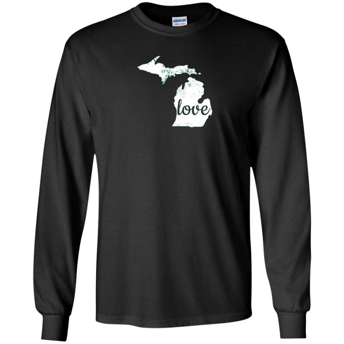 Michigan Love Shirt Mi Home State Pride Distressed Tee Long-sleeve-240