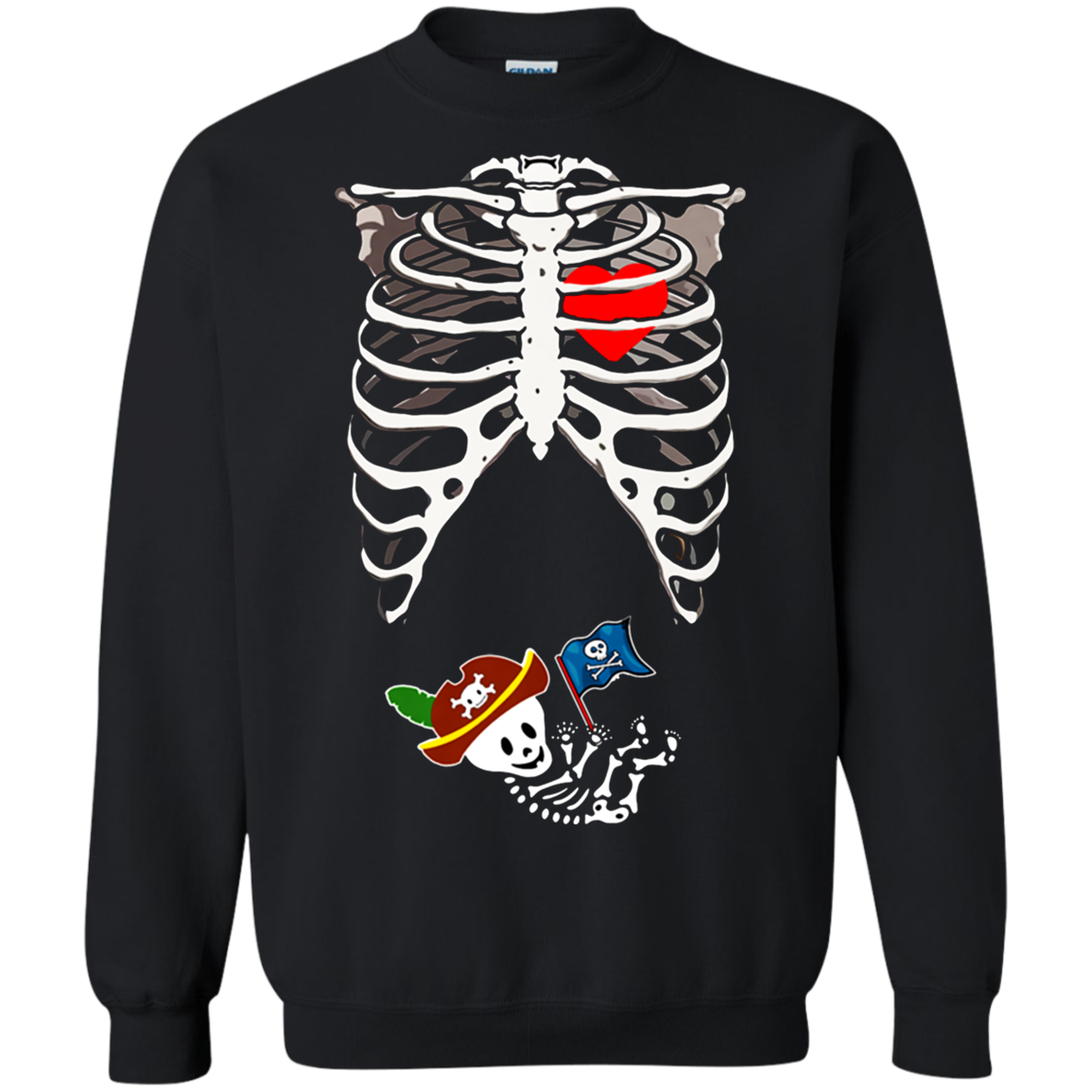 Halloween Pregnancy Pirate Skeleton Dad Mom Shirt G180 Crewneck Pullover 8 Oz.