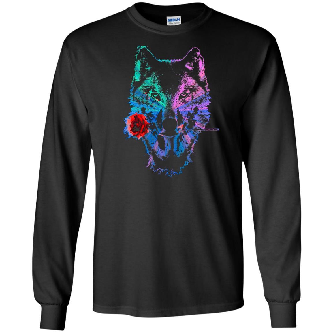 Retro Vintage Wolf Dog Husky Art T Shirt Long-sleeve-240