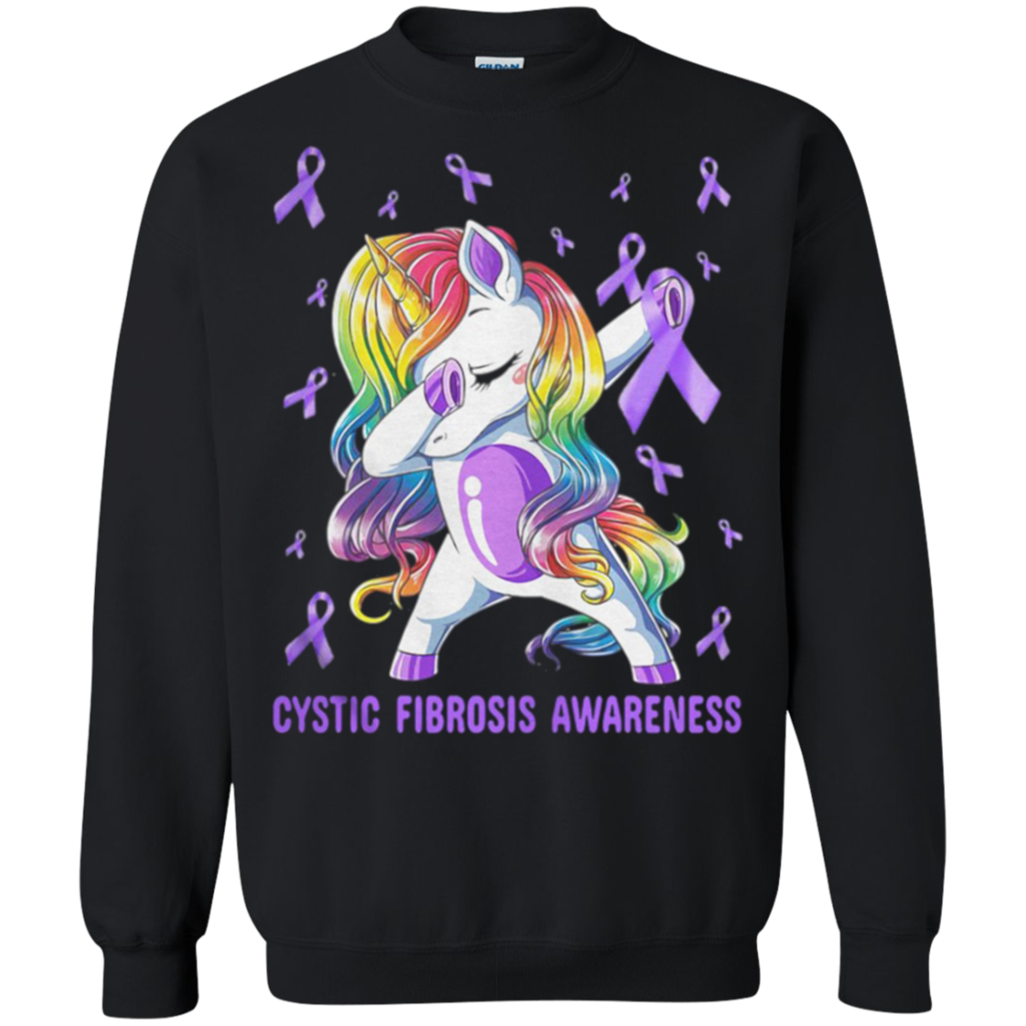 Unicorn Dabbing Cystic Fibrosis Awareness Breast Cancer G180 Crewneck Pullover 8 Oz.