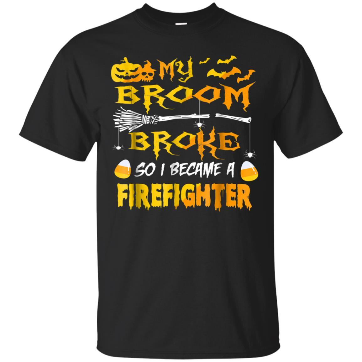 My Broom Broke So Became Firefighter Halloween Tshirt Catsolo T-shirt