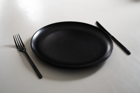 Black Plate with Fork and Knife