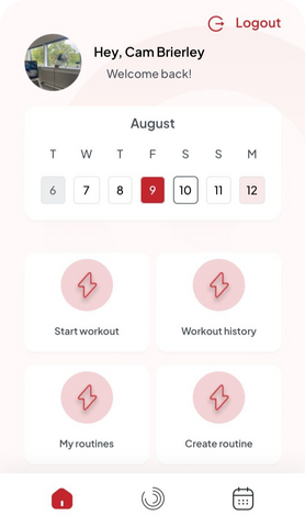 Fitness tracker app home page 