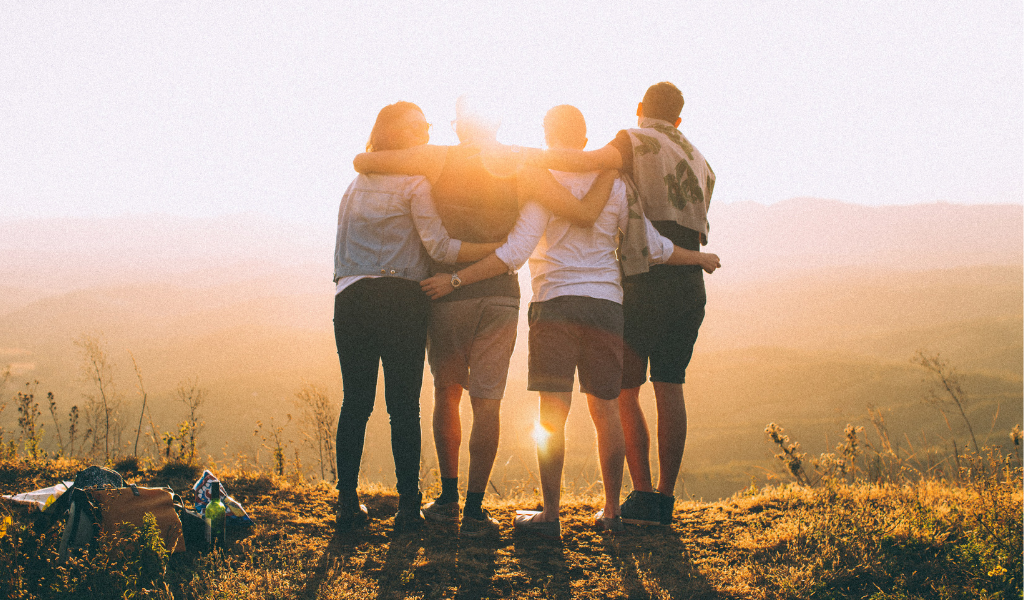 friends on cliff