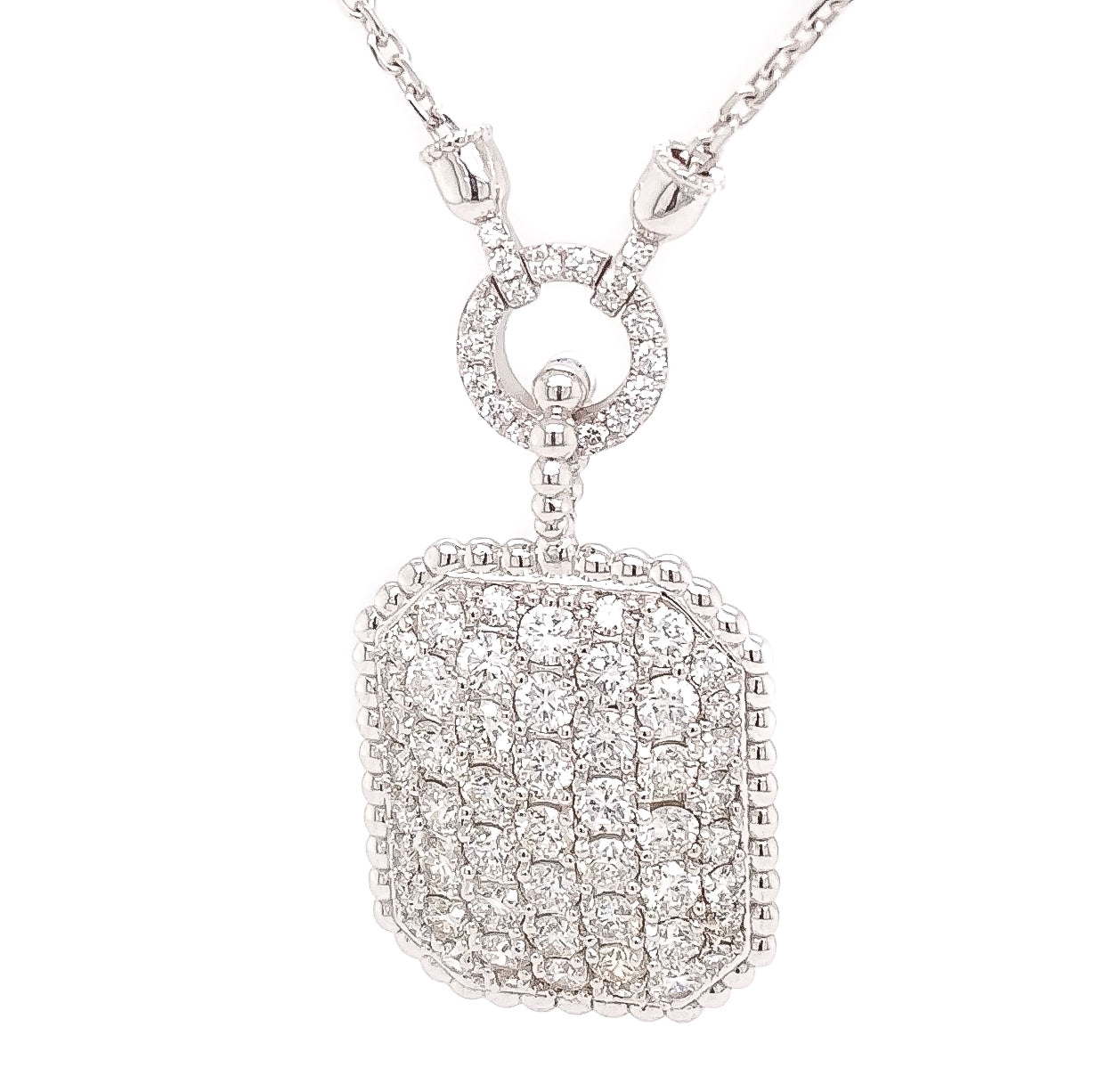 4.50ct 14k White Gold Pave style Pendant with beaded design surrounds