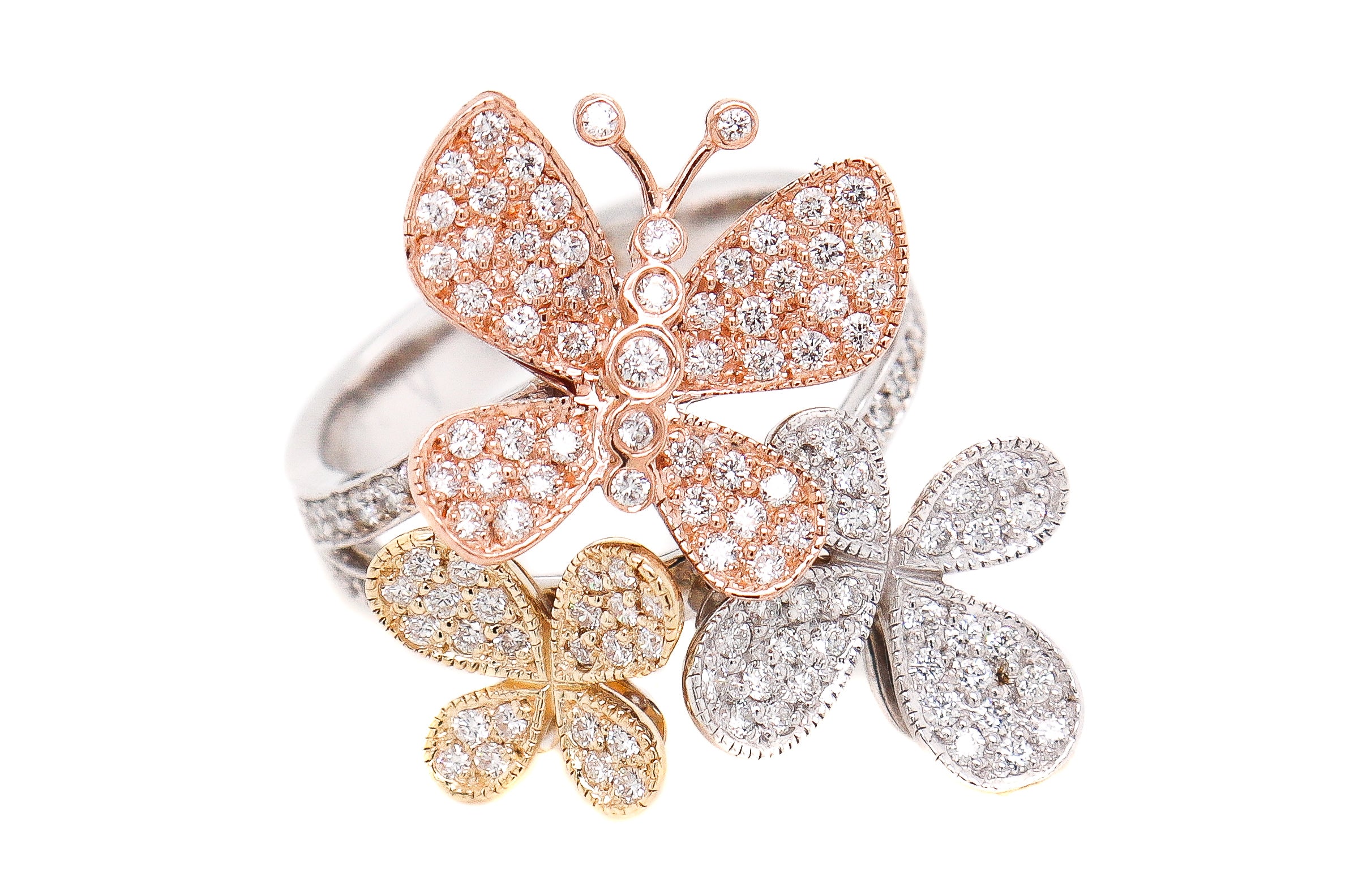 14k 1.30ct Tri Color Gold Butterfly ring