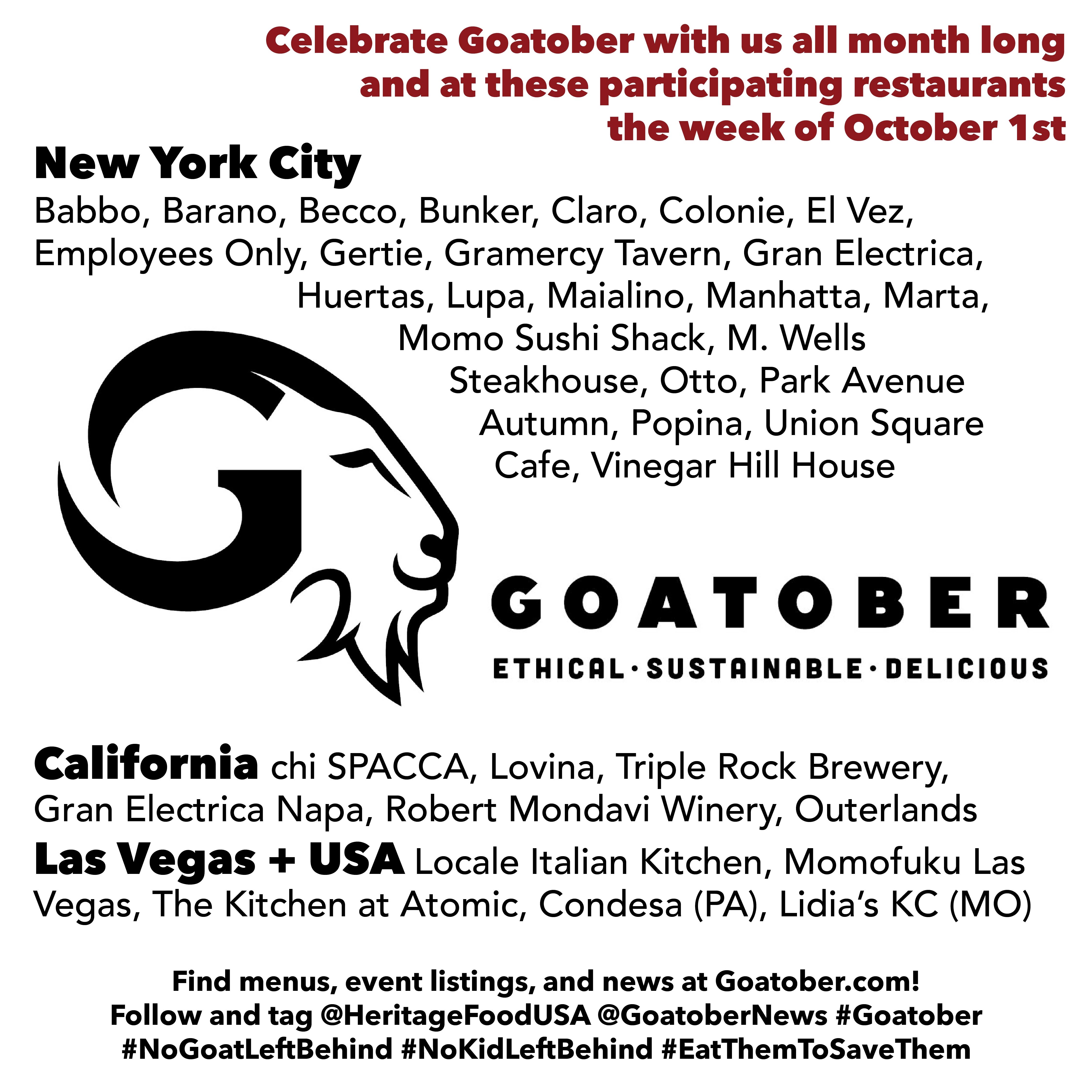 Goatober Participating Restaurants