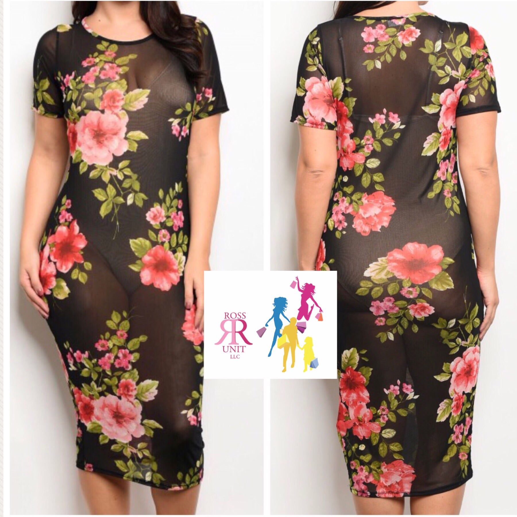 black mesh flower dress