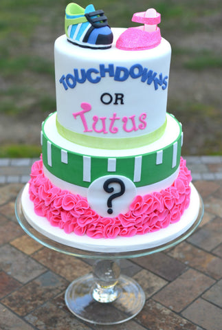 Touchdown or Tutus gender reveal cake