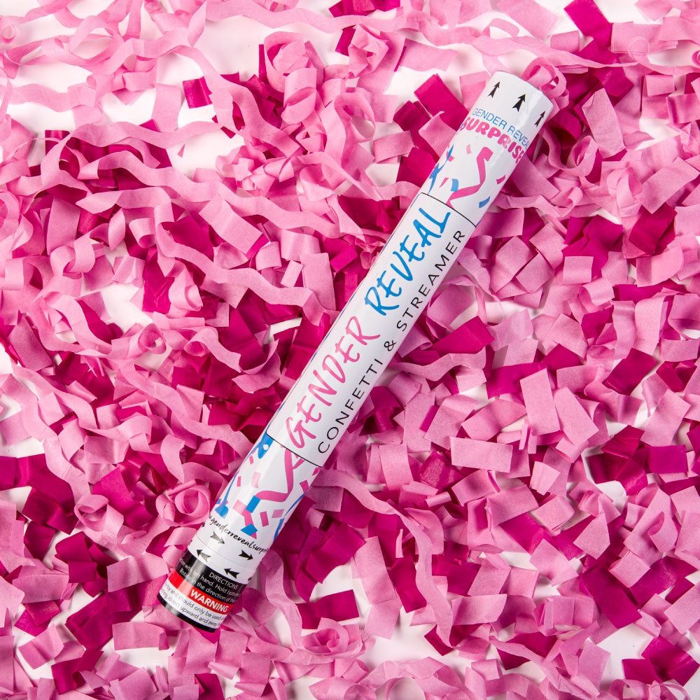 Confetti + Powder + Streamers Gender Reveal Cannons 32 / Light Pink + Dark Pink / Yes - Without Color Label