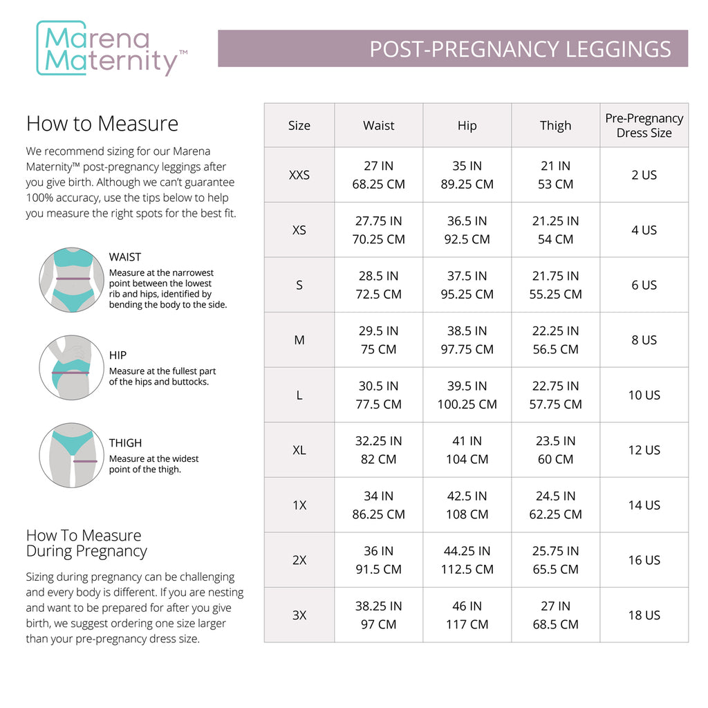 Marena Maternity™-Compression Legging Size Chart - The Marena Group, LLC