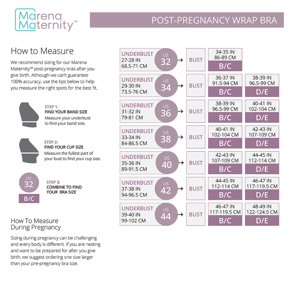 Marena Maternity™- Post-Pregnancy Wrap Bra Size Chart - The Marena Group,  LLC