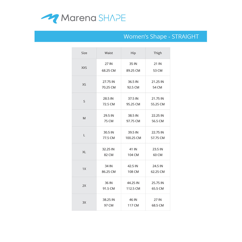 Shape Women's Straight waist-hips-thighs-size chart