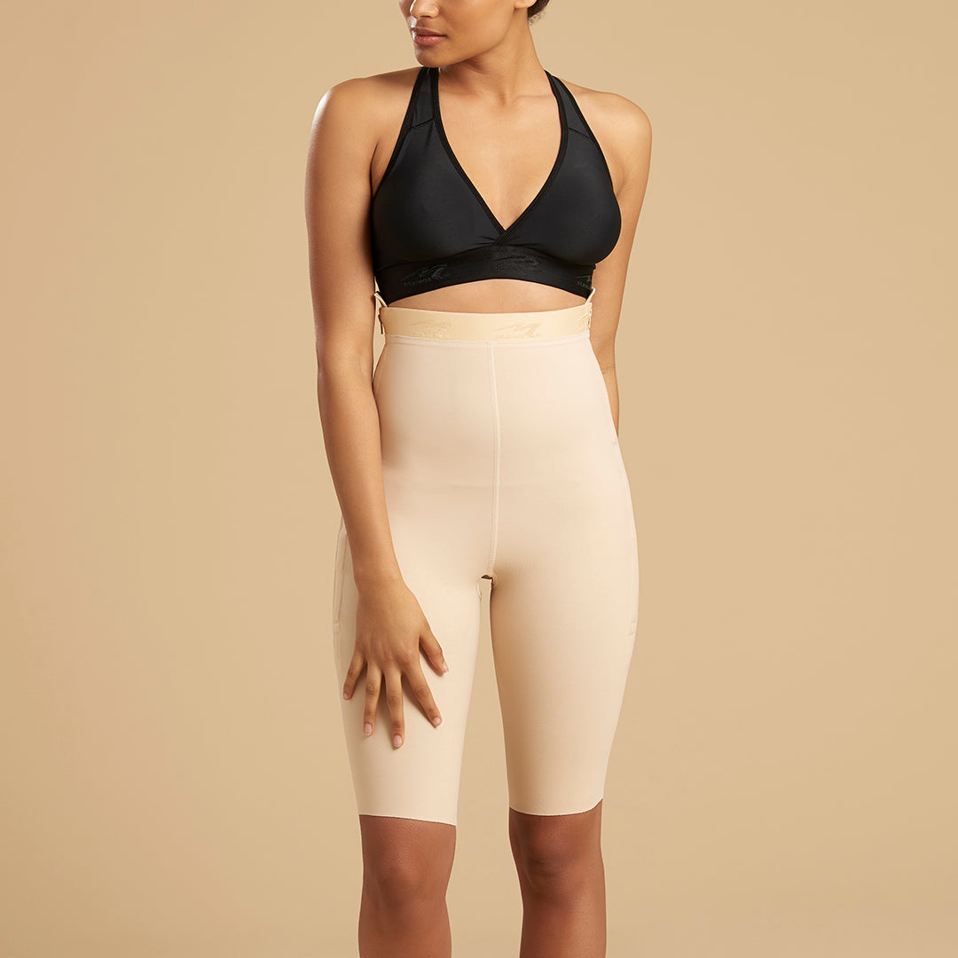 Fajas V Neck Sleeveless Knee Length Shapewear with Bra And Wide Shoulder  Straps Butt-Lifting Compression